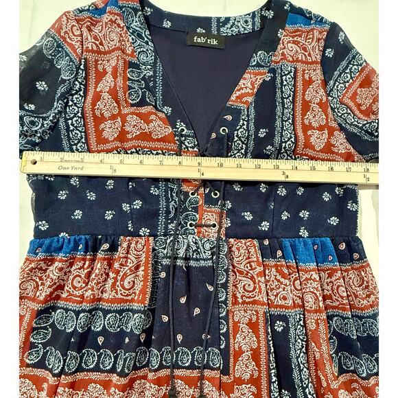 Fab'rik Dress Navy and Rust Baby Doll Lace Up Front Size Large - Picture 4 of 9